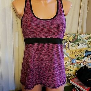 Ideaology long Pink Black Tank Shelf Bra Razor tunic workout sports yoga Zumba S